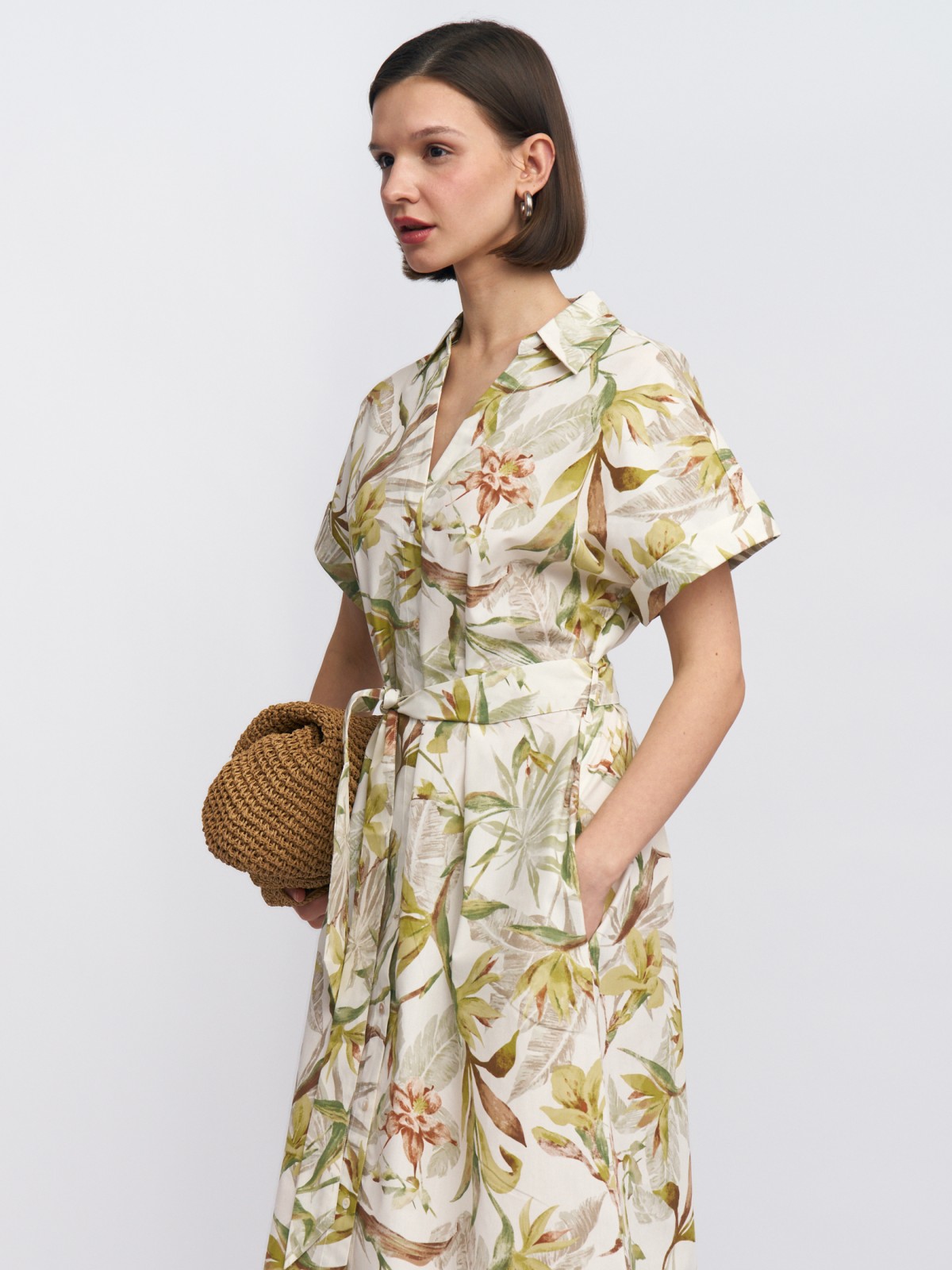 Платье-рубашка с коротким рукавом и поясом