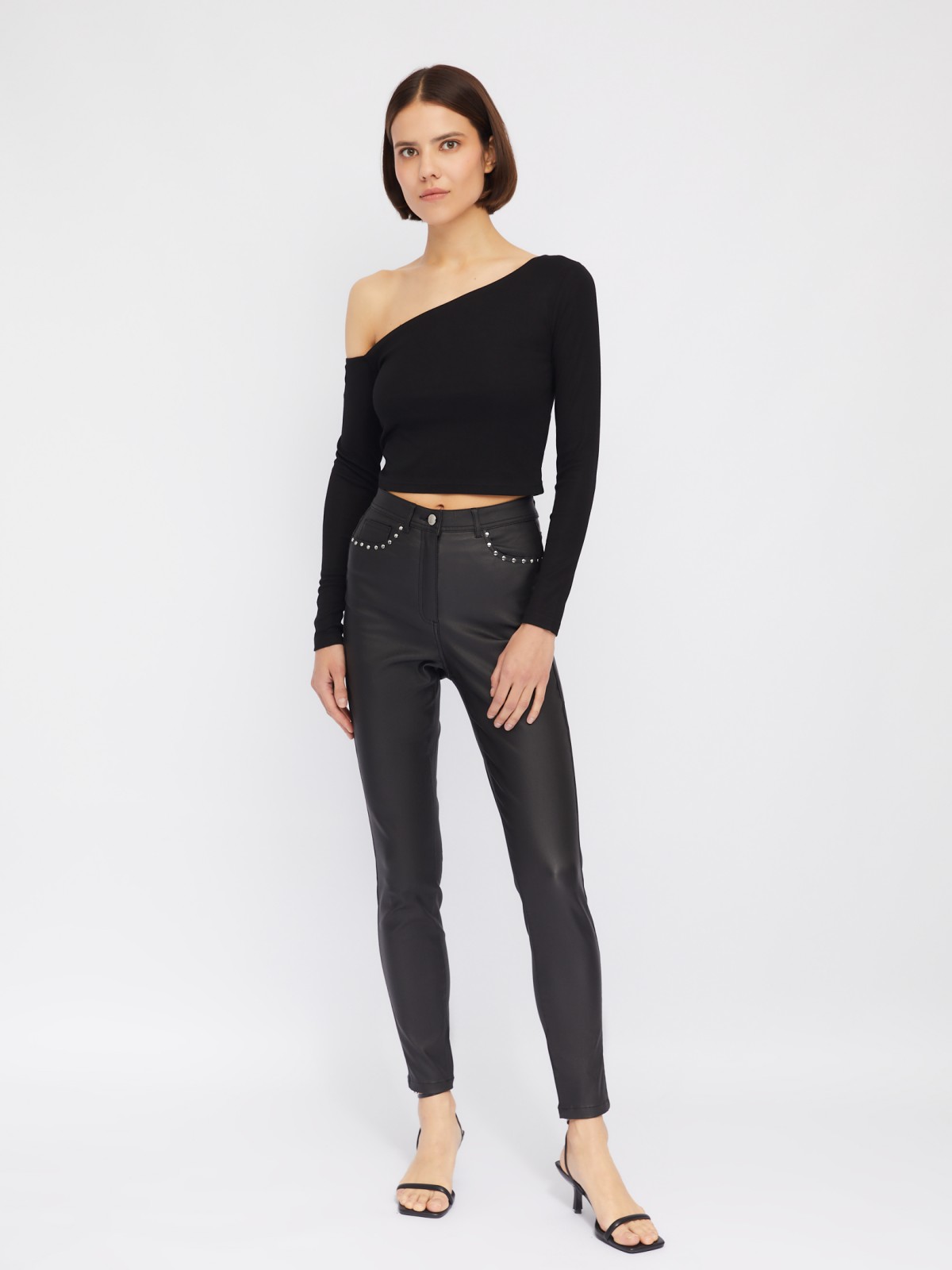 Брюки Skinny из экокожи со средней посадкой