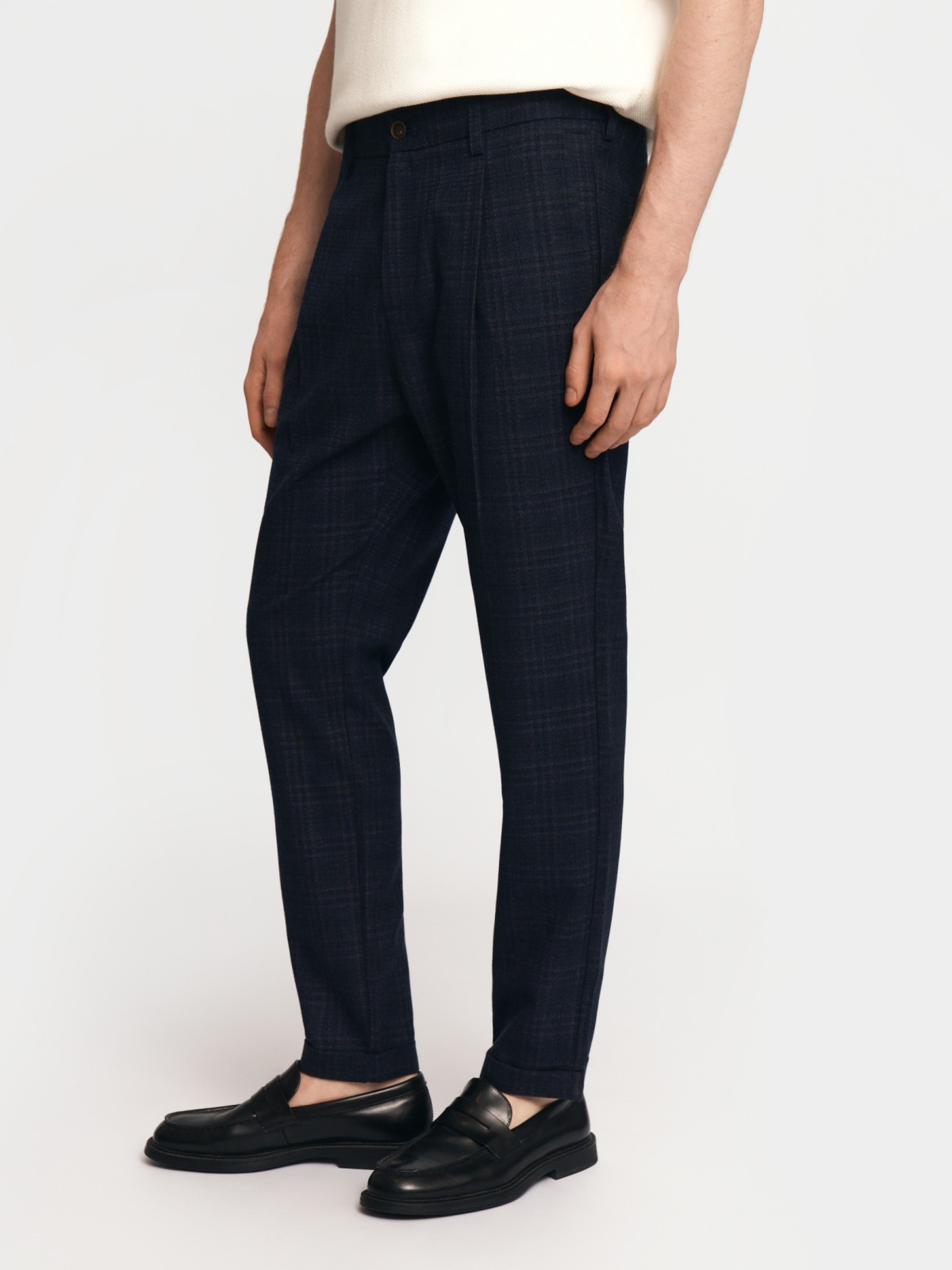 Брюки силуэта Tapered в клетку с поясом на резинке