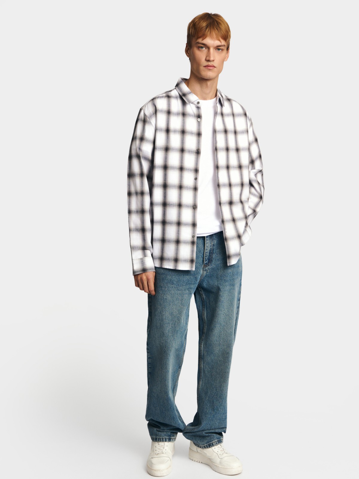 Рубашка из хлопка с длинным рукавом и узором в клетку