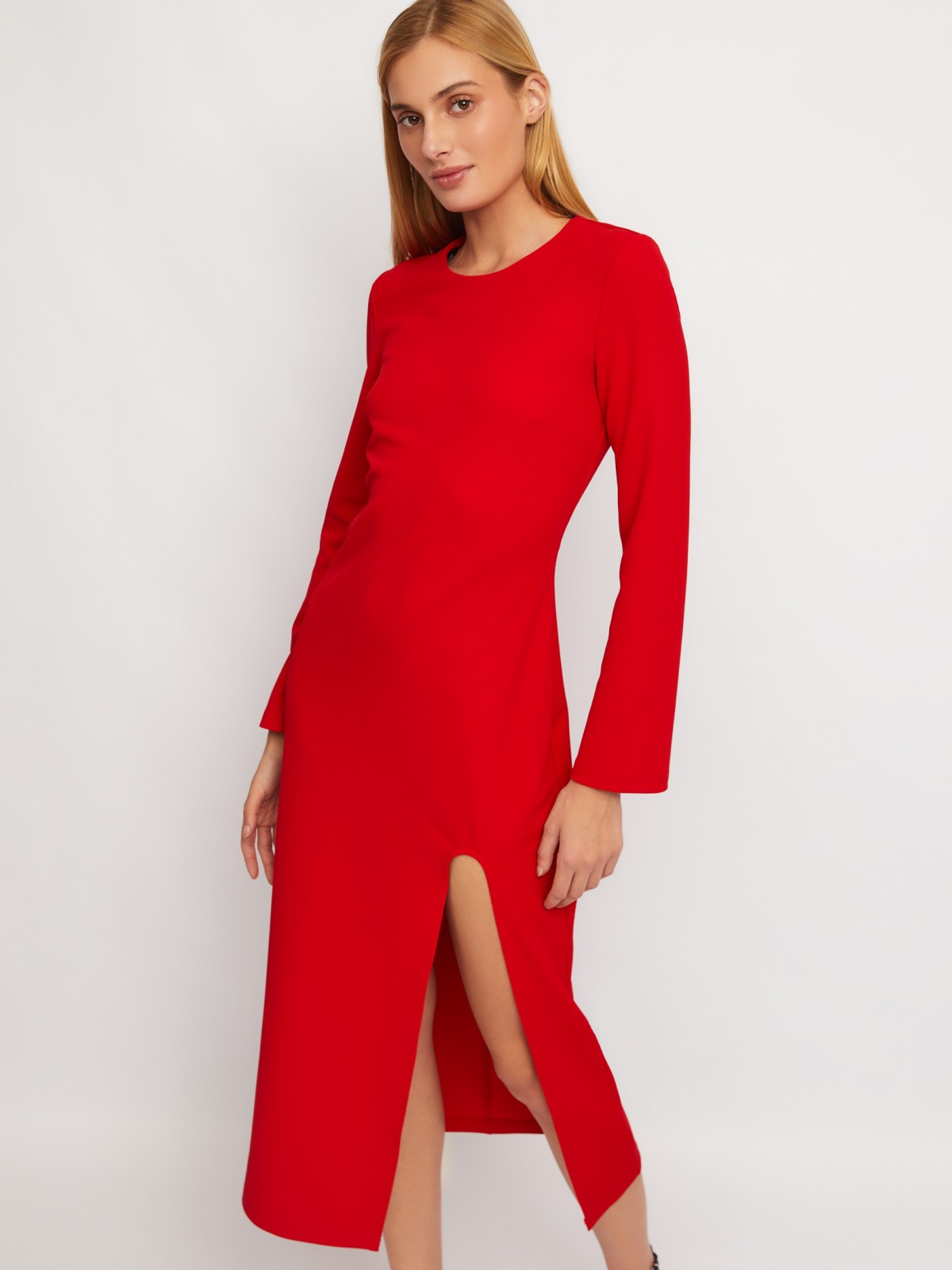 Платье длины миди с разрезом по ноге и поясом-цепочкой zolla 024118159081, цвет красный, размер XS - фото 3