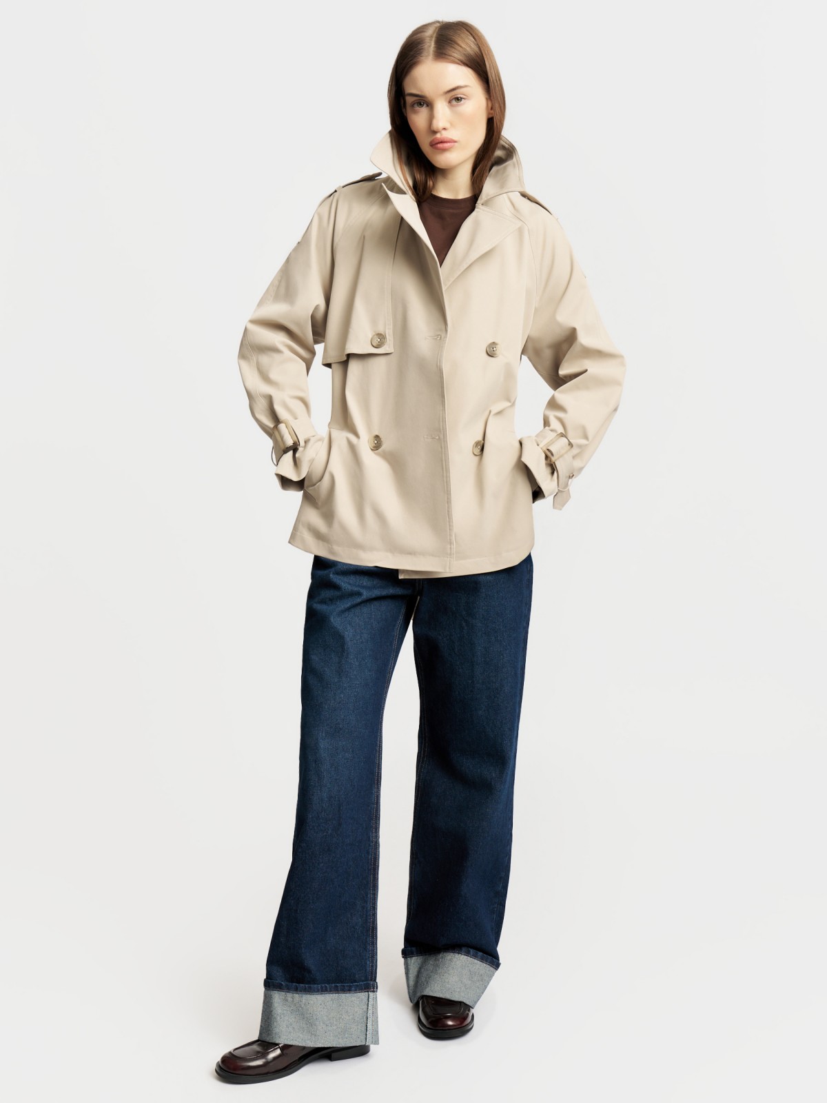 Двубортная куртка-тренч с поясом