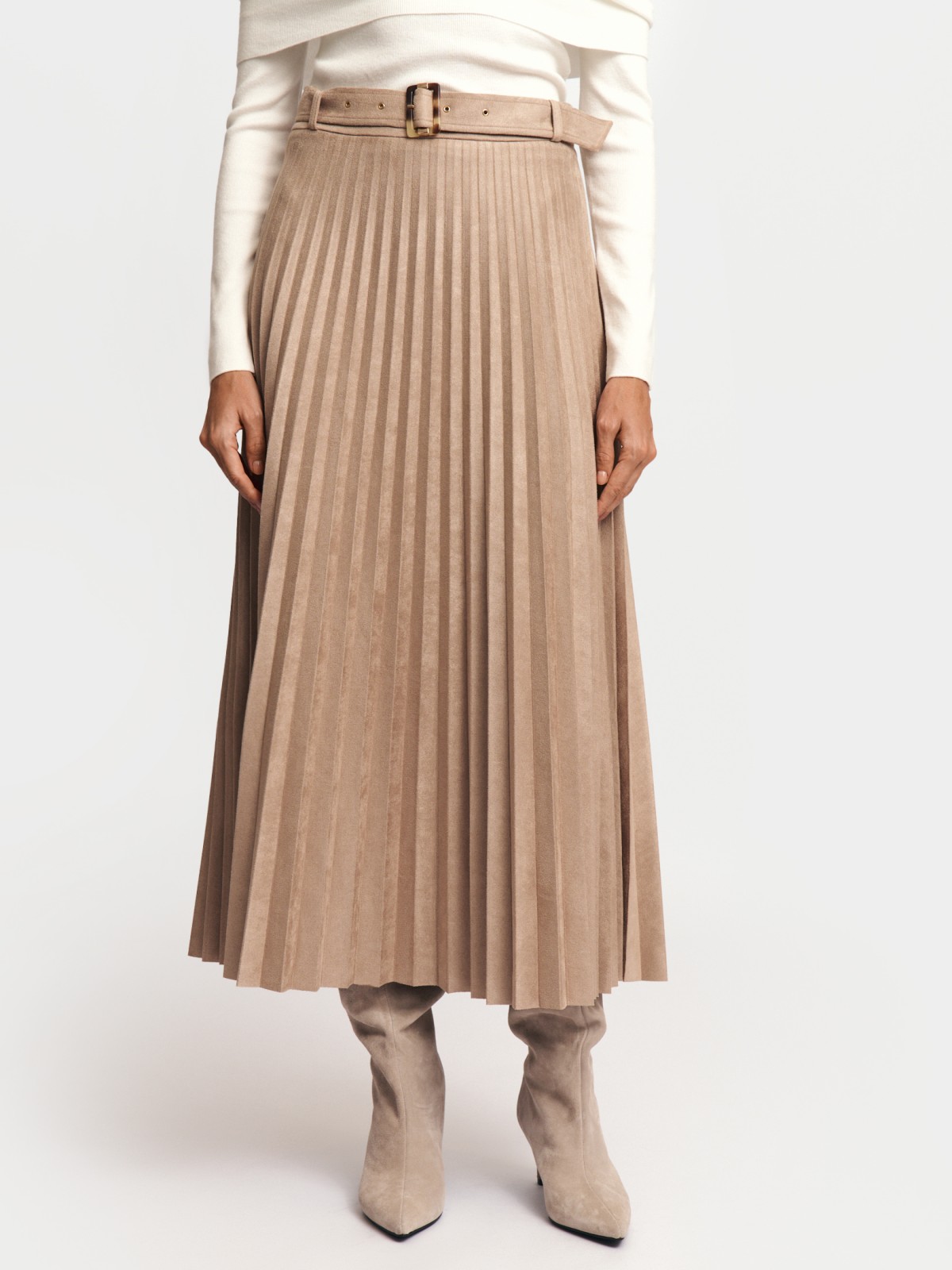 Юбка плиссе из экозамши с ремнём