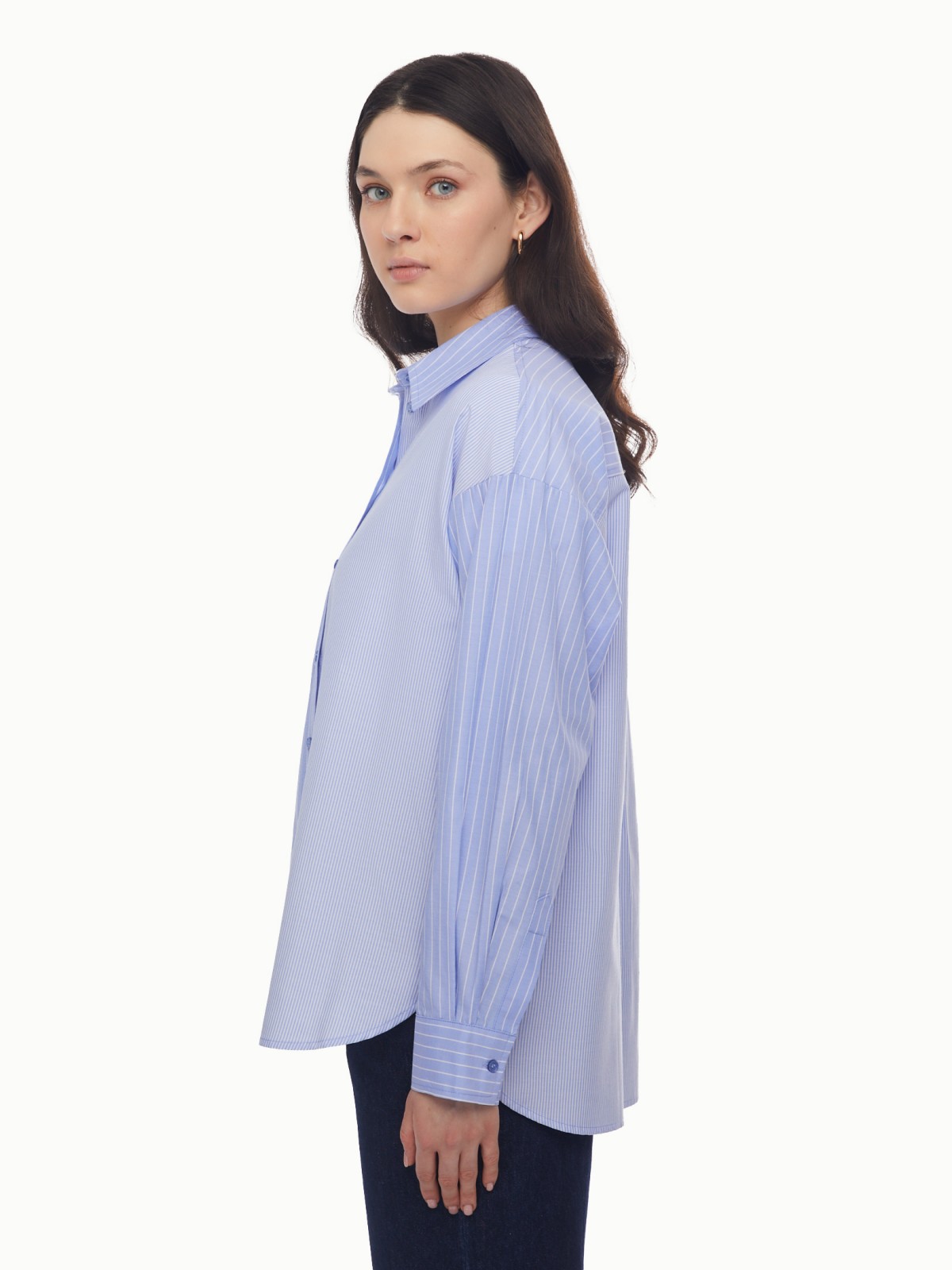 Рубашка оверсайз силуэта с узором в полоску zolla 024131159342, цвет светло-голубой, размер XS - фото 6