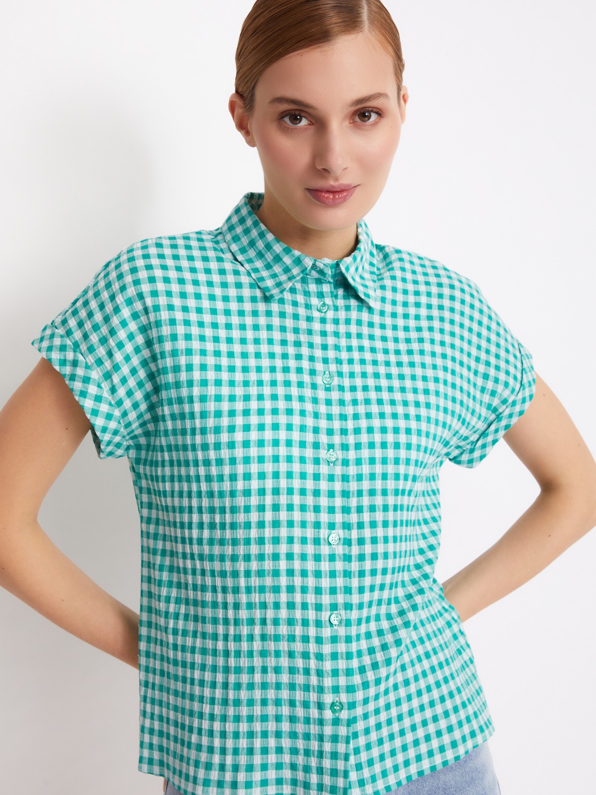 Блузка с короткими рукавами zolla 02324128Y031, цвет светло-зеленый, размер XS - фото 4