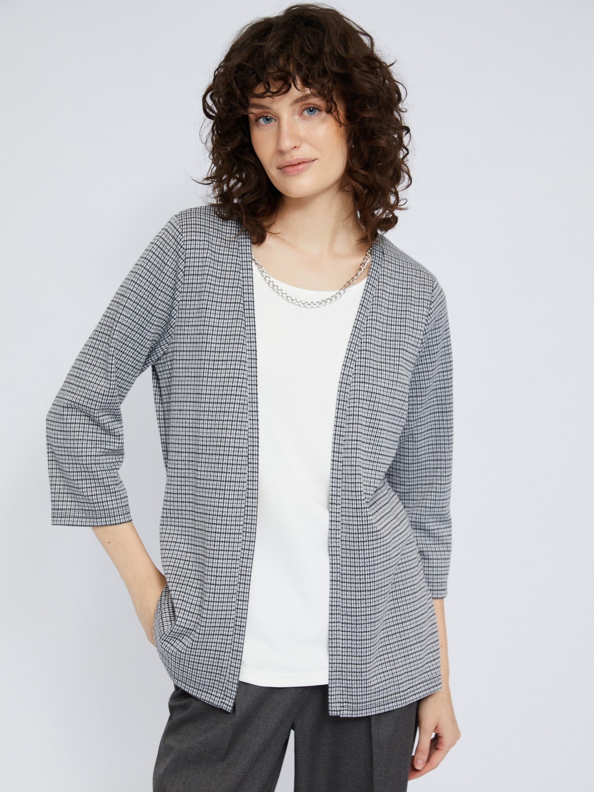 Комбинированный джемпер с имитацией кардигана и цепочкой