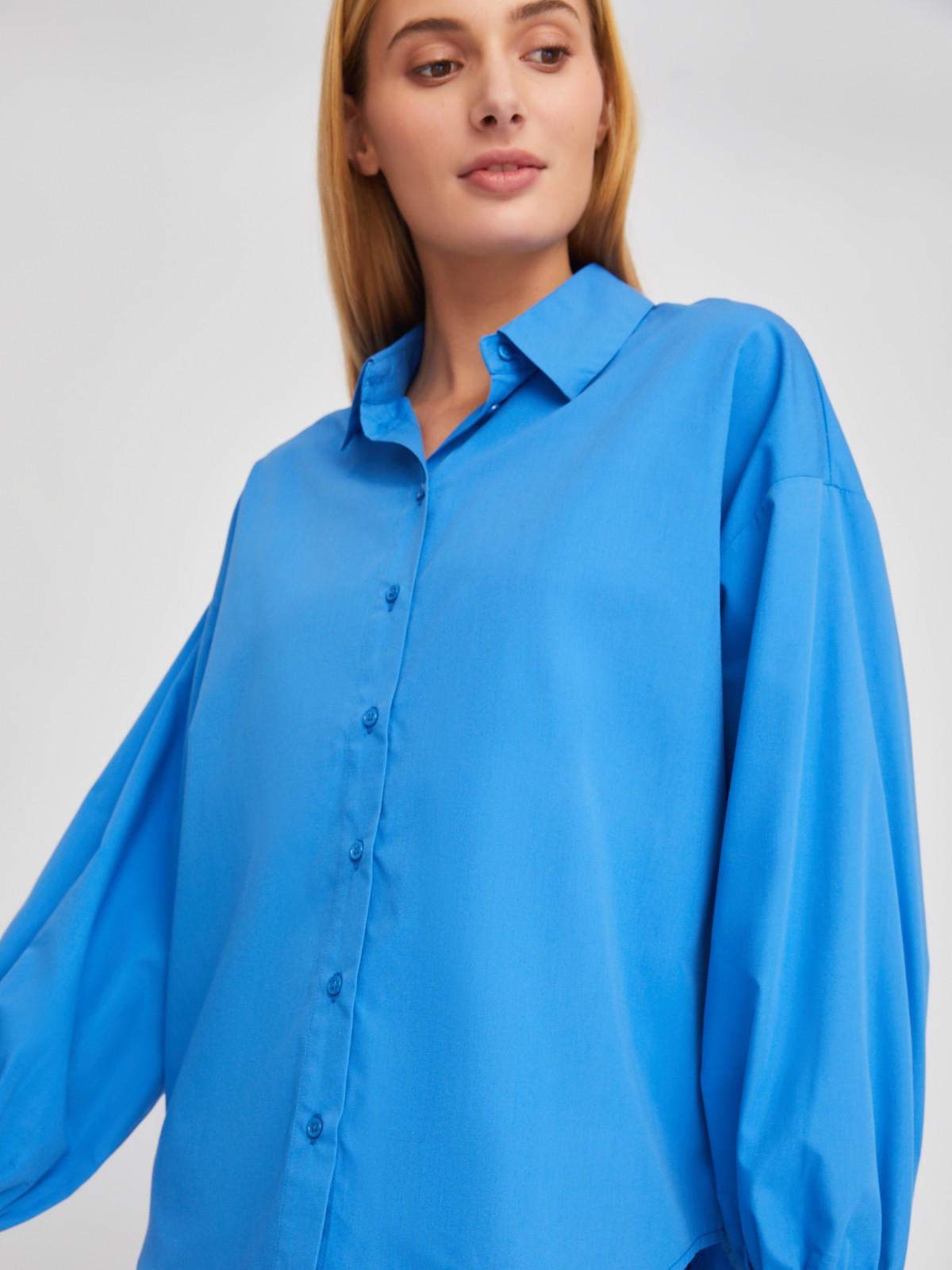 Рубашка оверсайз силуэта с объёмным рукавом zolla 02411117Y413, цвет голубой, размер XXS - фото 4