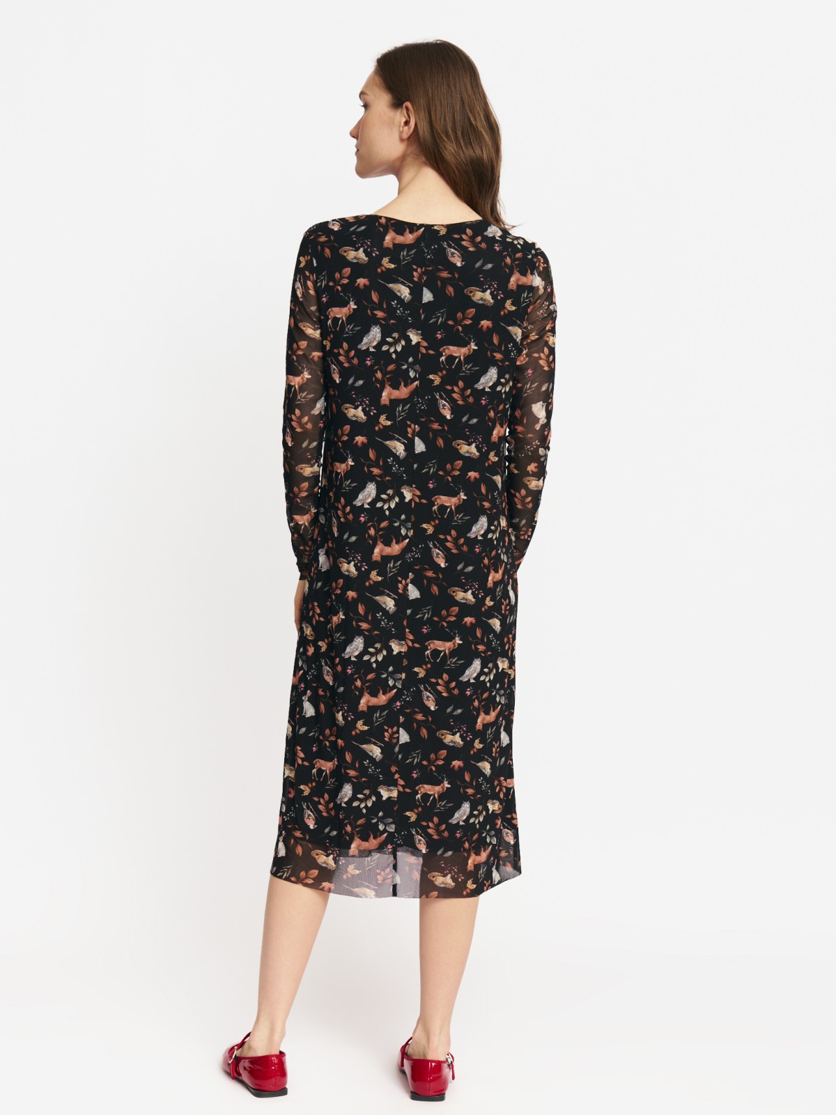 Платье миди из сетки с лесным принтом