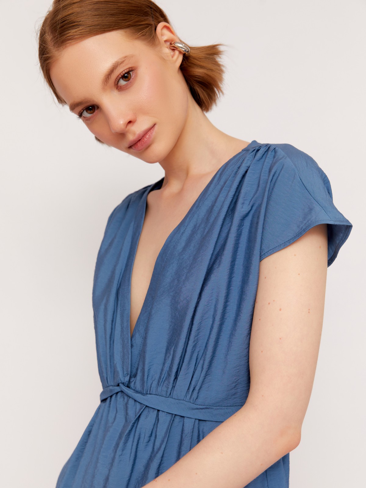 Платье мини на резинке с коротким рукавом zolla 02424820L733, цвет голубой, размер L - фото 5