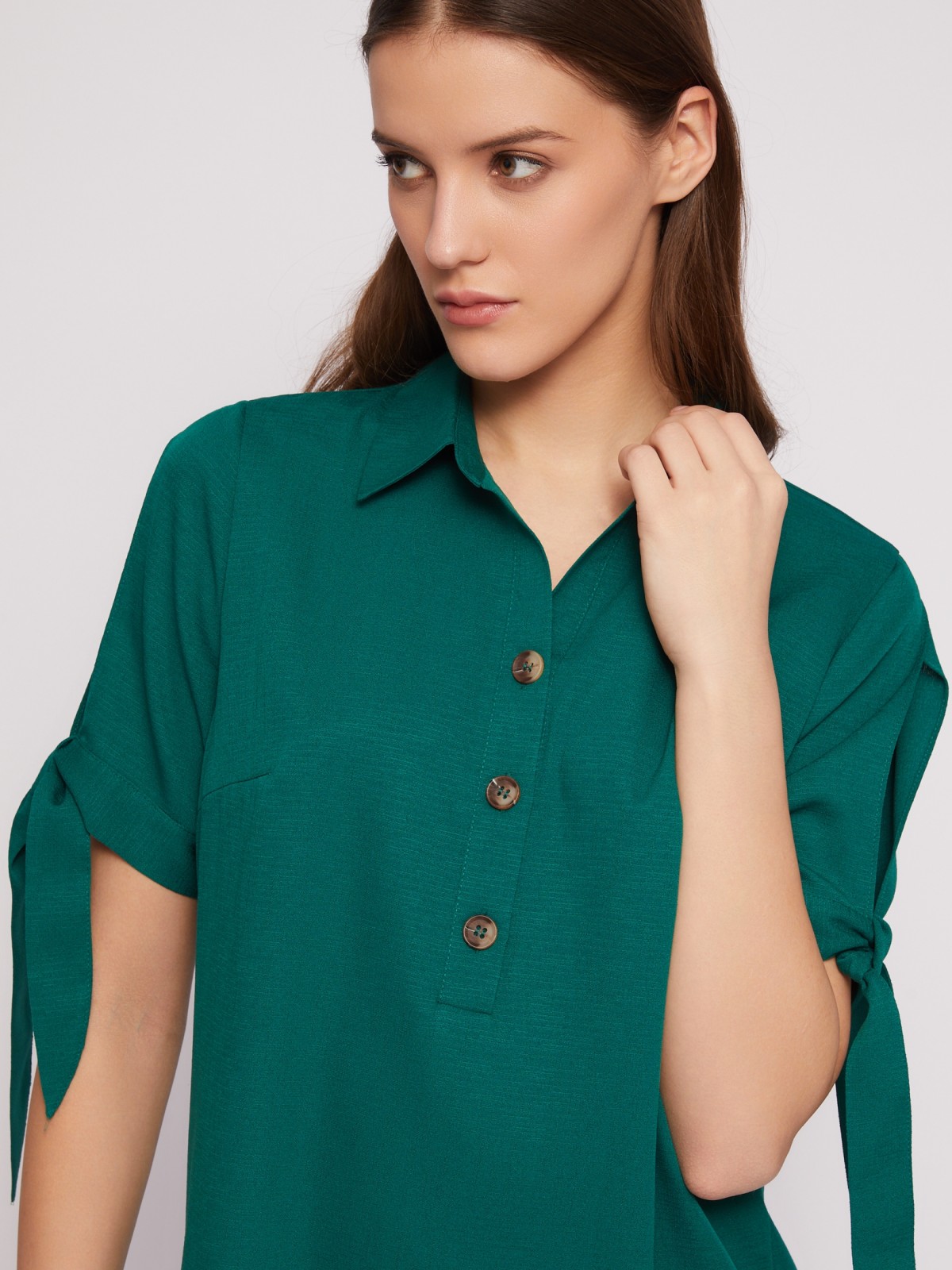 Платье-рубашка мини с акцентом на рукавах zolla 024218239333, цвет темно-зеленый, размер XXXL - фото 4