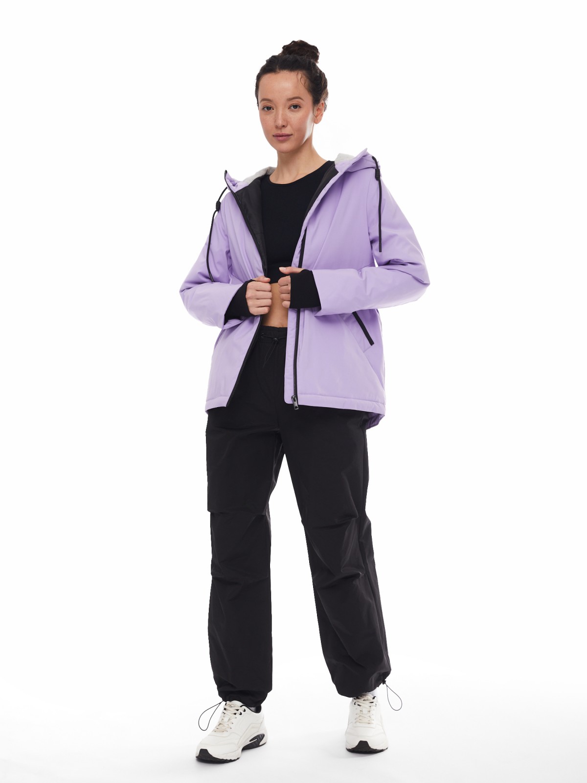 Утеплённая куртка на молнии с капюшоном zolla 024125102144, цвет лиловый, размер XS - фото 2