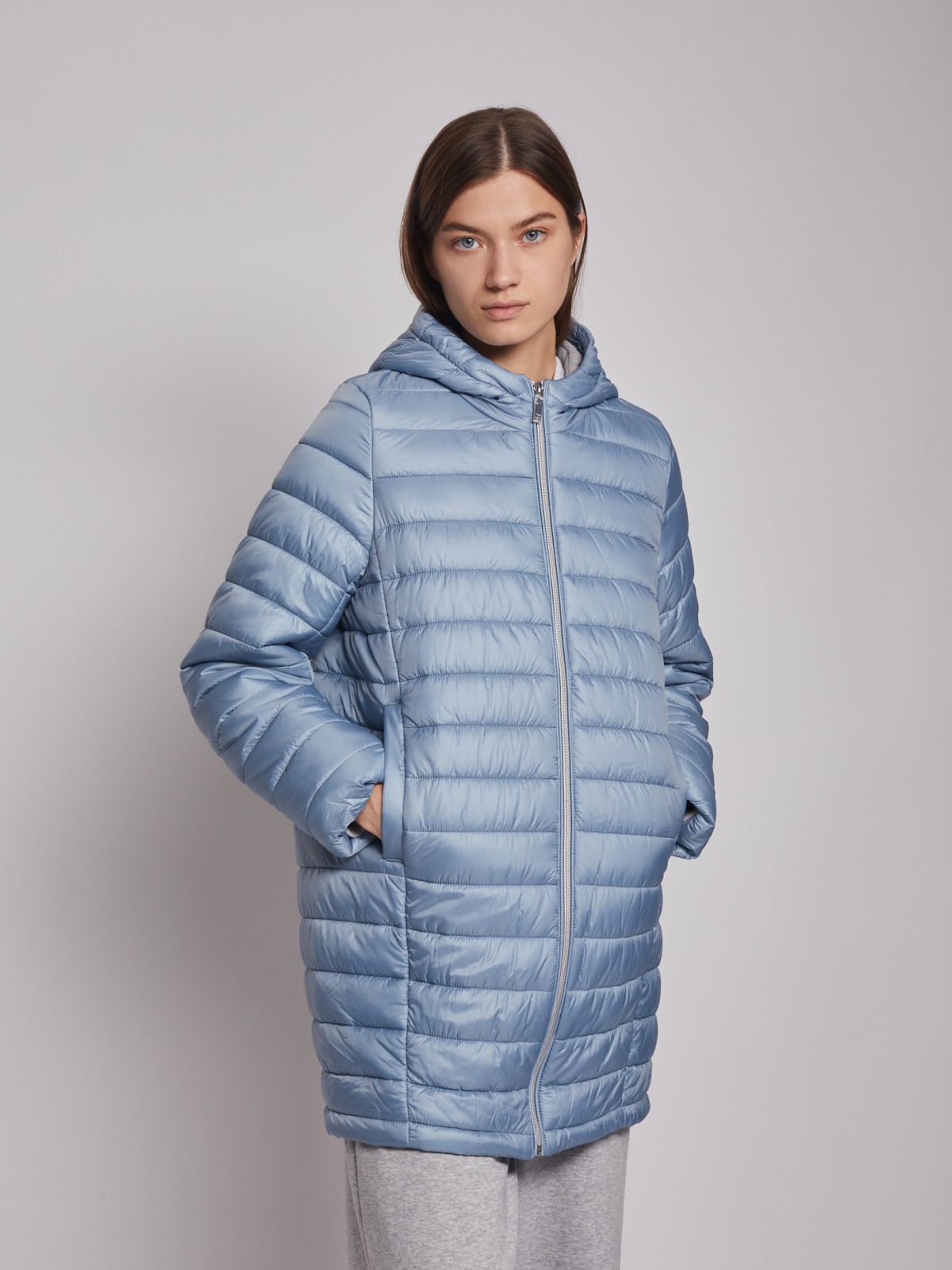 Утеплённое пальто с капюшоном zolla 022335212024, цвет голубой, размер XS - фото 3