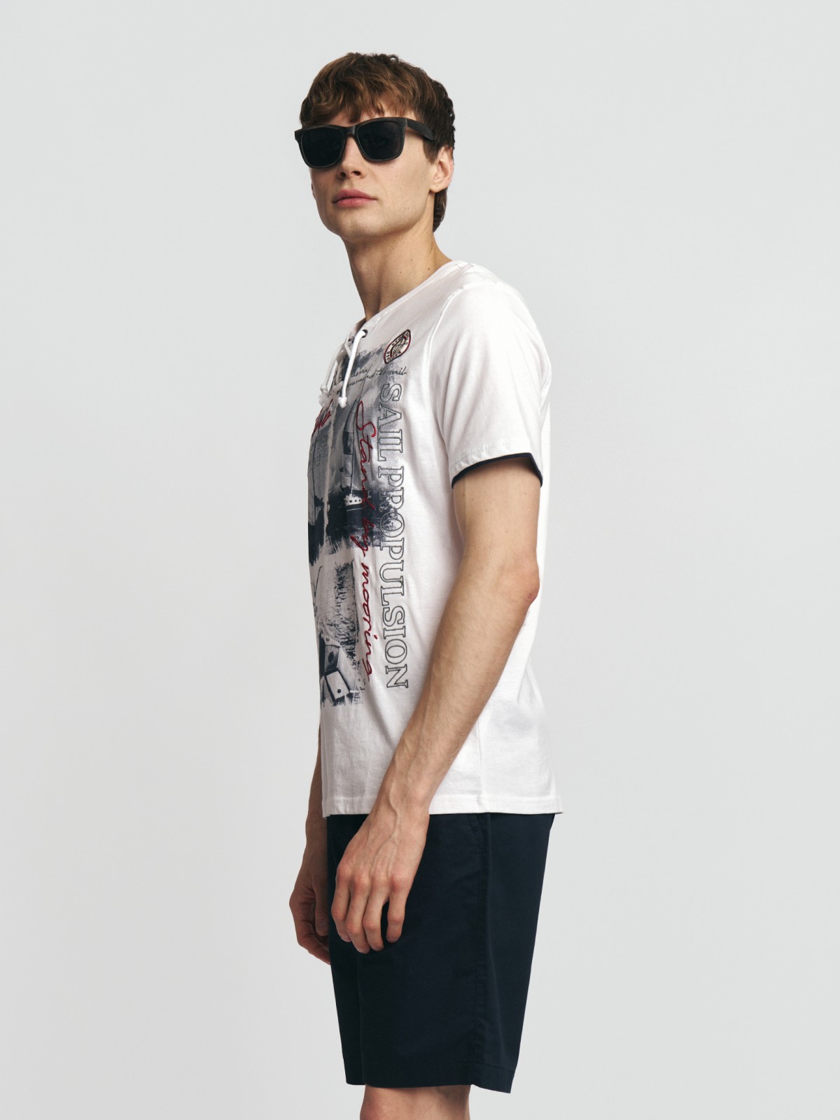 Футболка хенли из хлопка с принтом