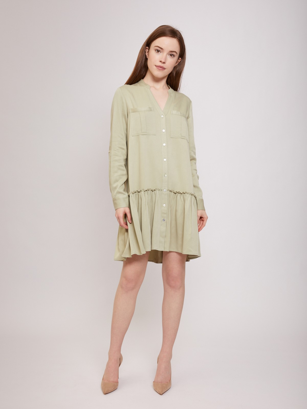 Платье-рубашка zolla 021218259053, цвет светло-зеленый, размер XS
