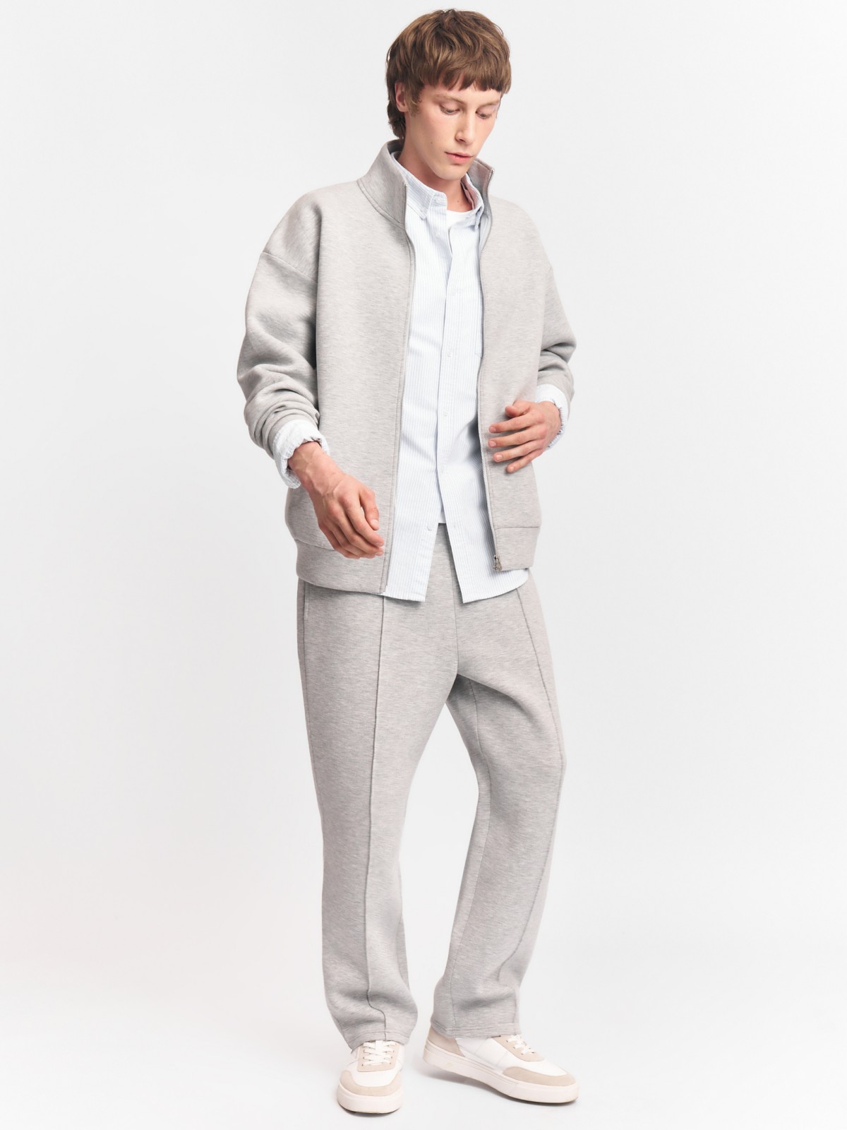 Толстовка на молнии с воротником однотонная