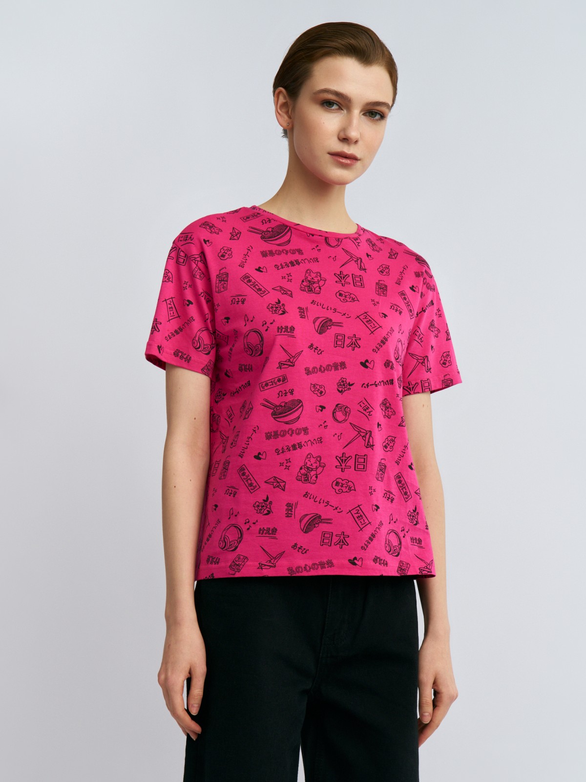 Футболка из хлопка с коротким рукавом и принтом