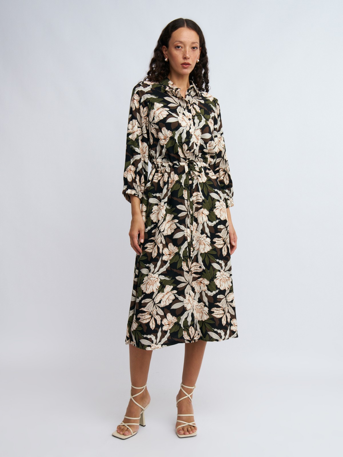 Платье-рубашка миди из вискозы на кулиске