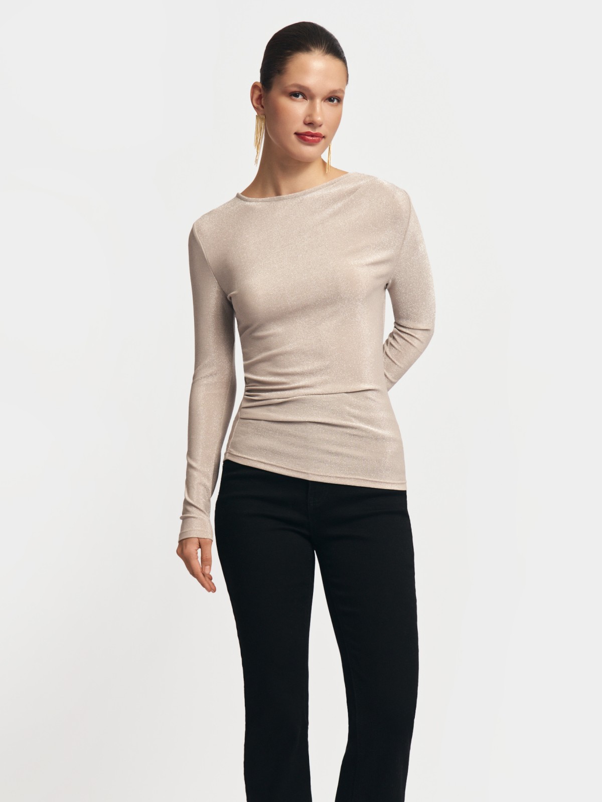 Трикотажный топ-лонгслив с люрексом