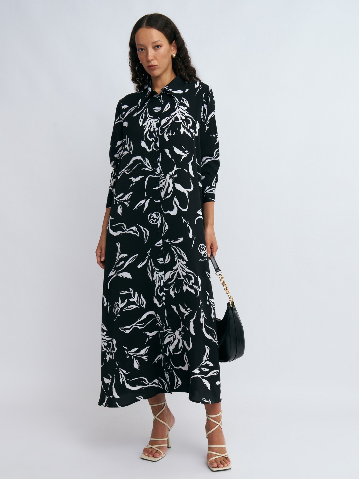 Платье-рубашка макси с цветочным принтом и ремнём