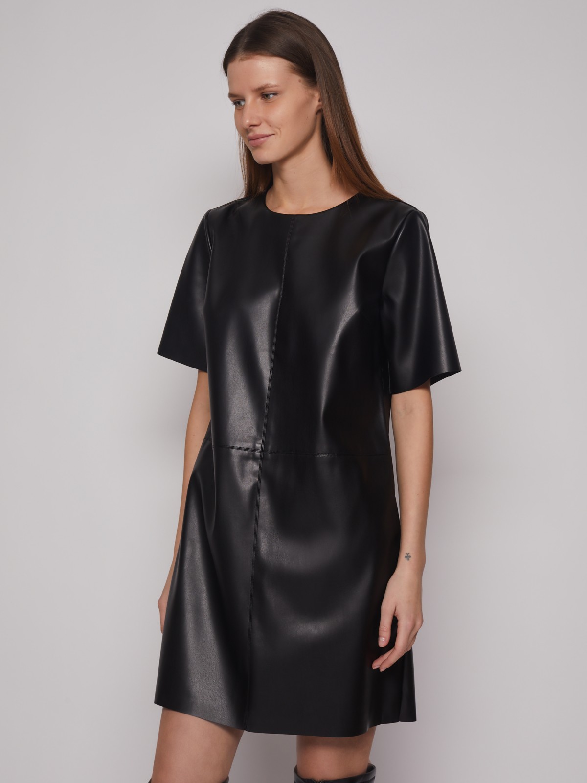 Платье-футболка из экокожи zolla 023128230263, цвет черный, размер S - фото 5