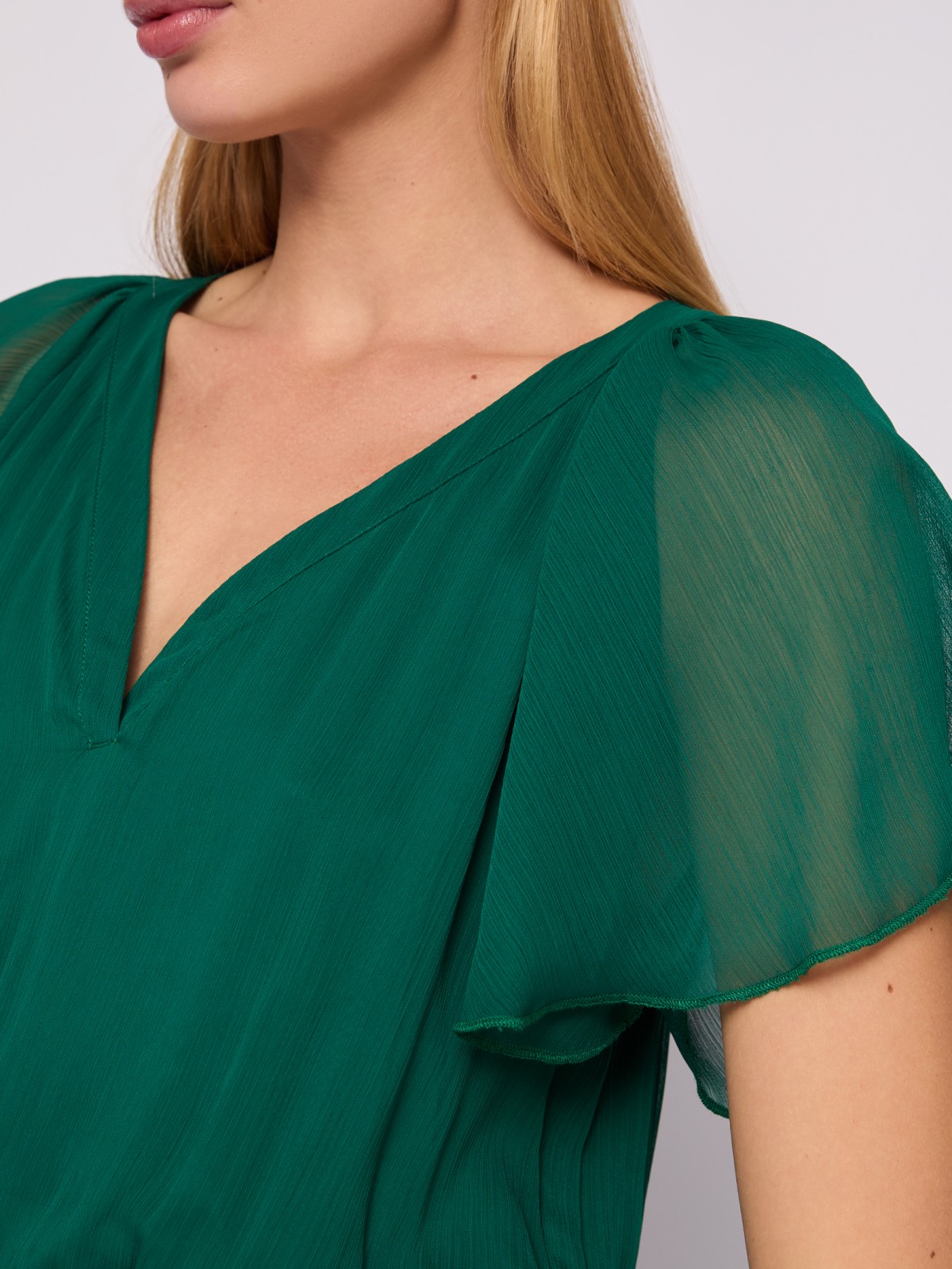 Шифоновое платье мини без принта zolla 024238262092, цвет темно-зеленый, размер M - фото 4