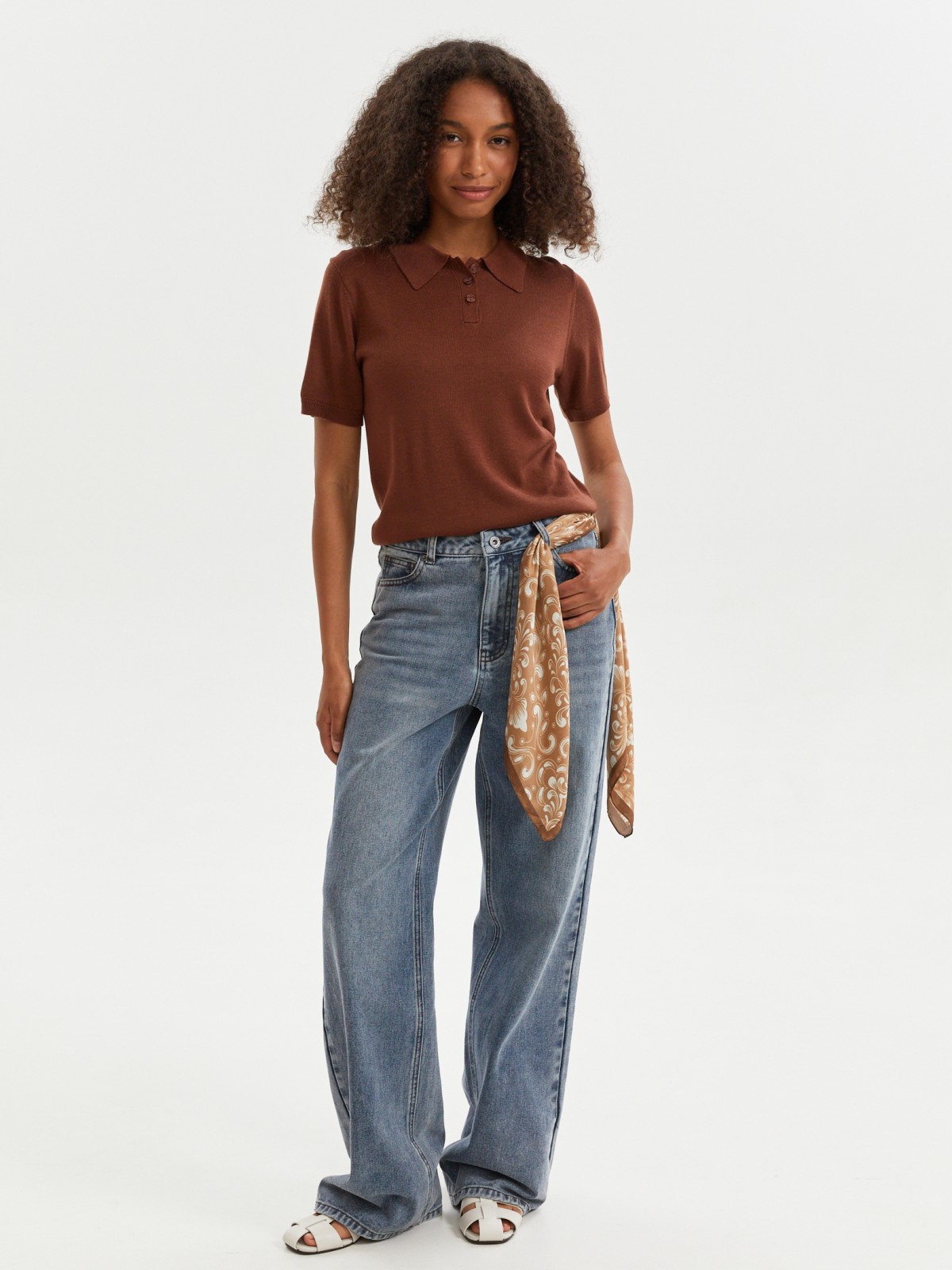 Вязаный джемпер с отложным воротником поло