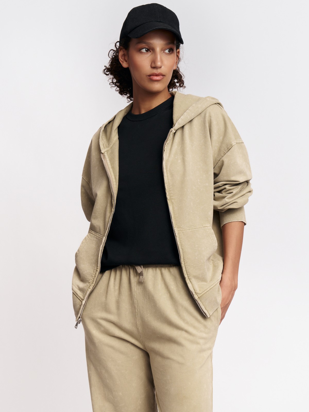 Толстовка из хлопка на молнии с капюшоном