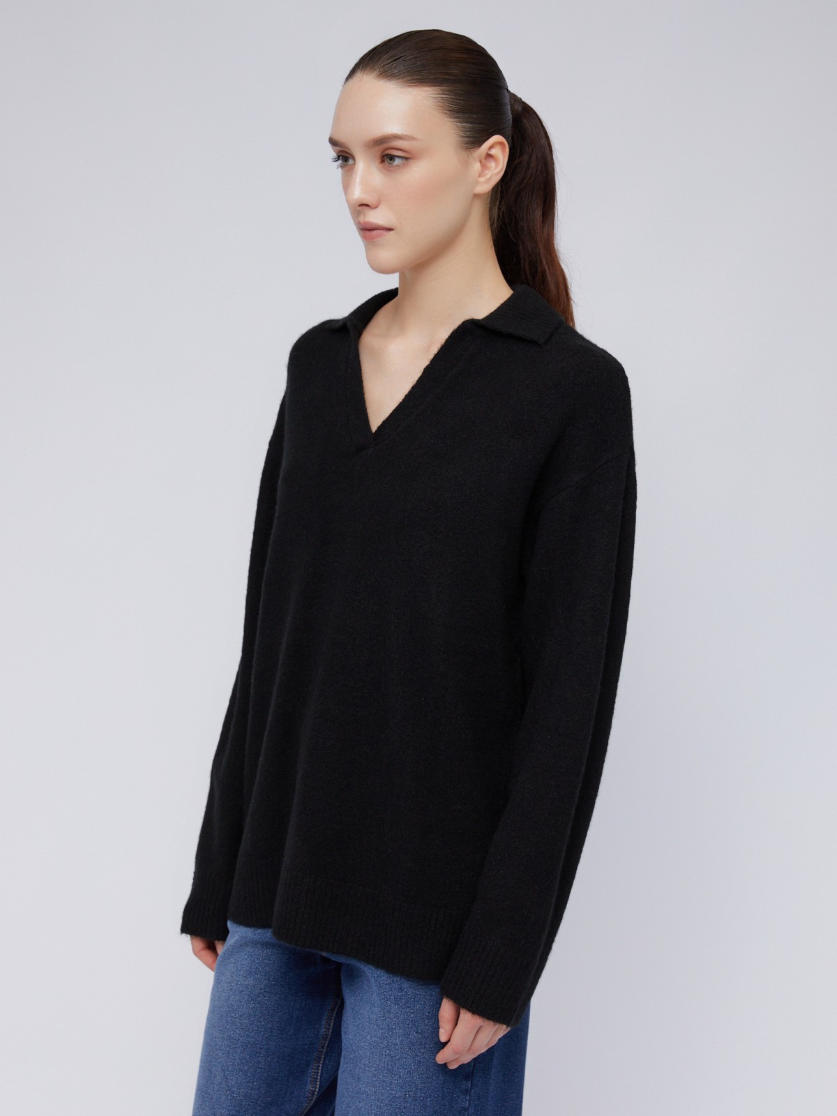 Вязаный пуловер с отложным воротником