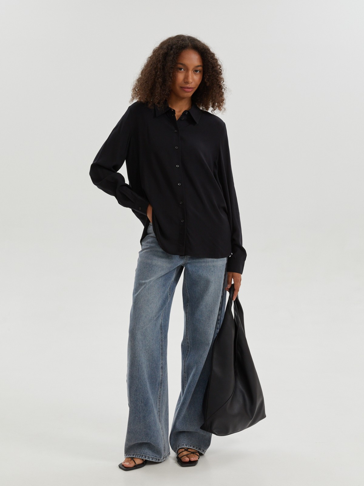 Офисная рубашка из вискозы с длинным рукавом