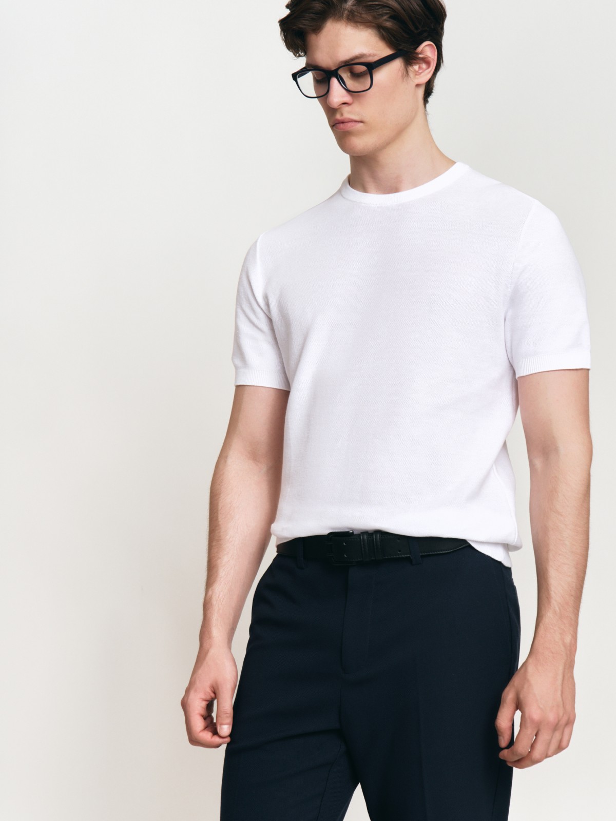 Тонкий трикотажный джемпер из хлопка с коротким рукавом Тонкий трикотажный джемпер из хлопка с коротким рукавом