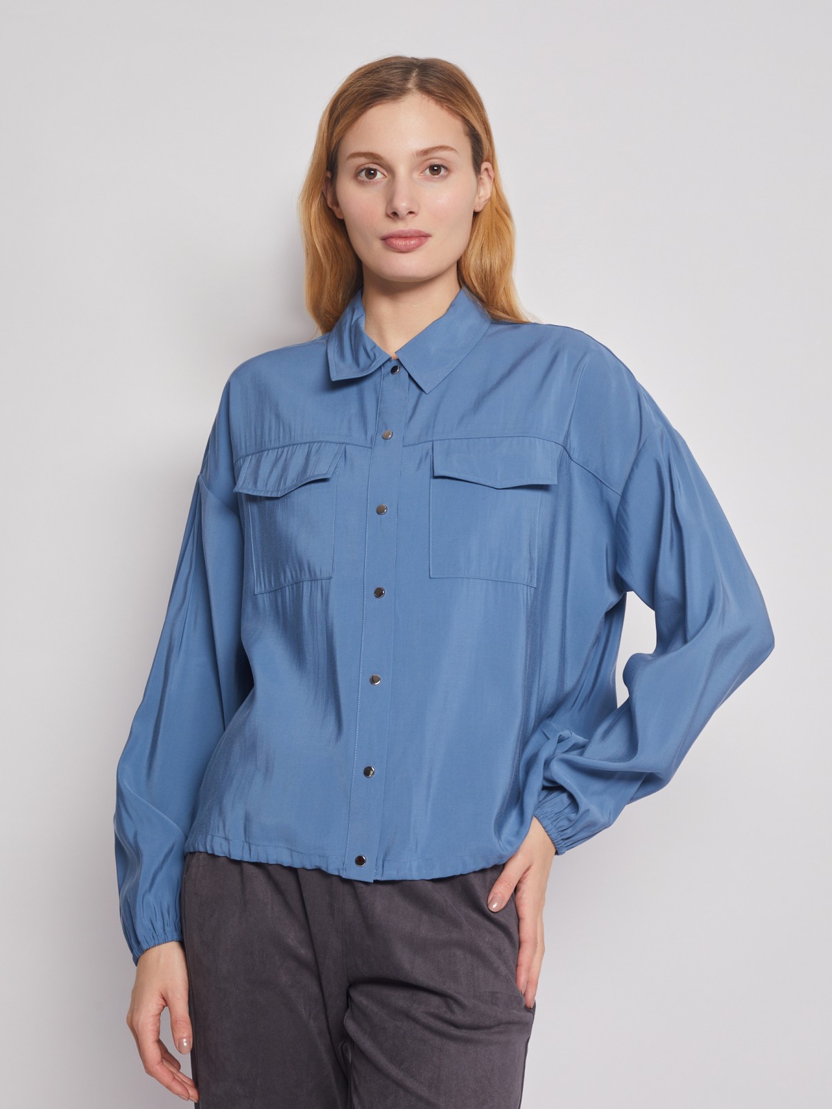 Блузка-рубашка в спортивном стиле zolla 02313117Y093, цвет голубой, размер XS - фото 4