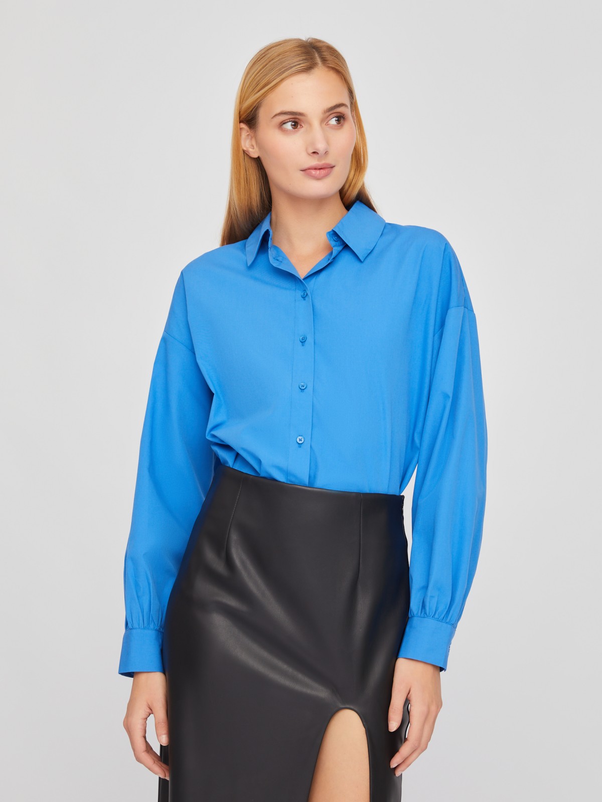 Рубашка оверсайз силуэта с объёмным рукавом zolla 02411117Y413, цвет голубой, размер XXS - фото 1