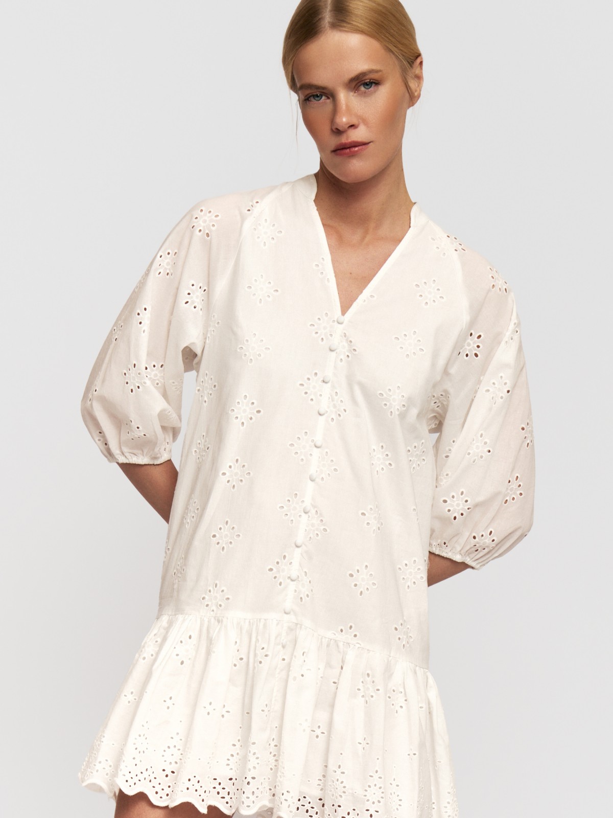 Платье из хлопка на резинке с вышивкой ришелье