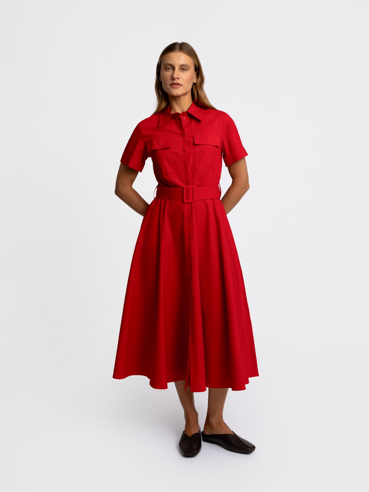 Платье-рубашка миди с поясом