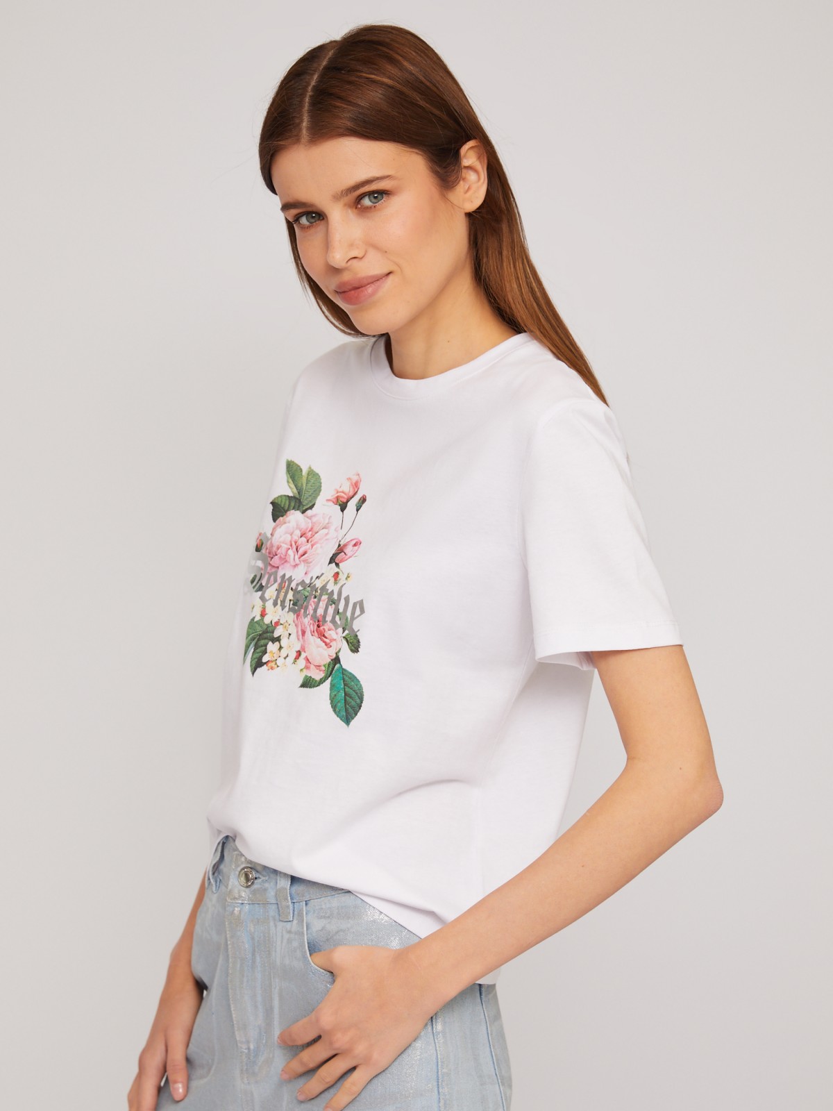 Футболка из хлопка с цветочным принтом