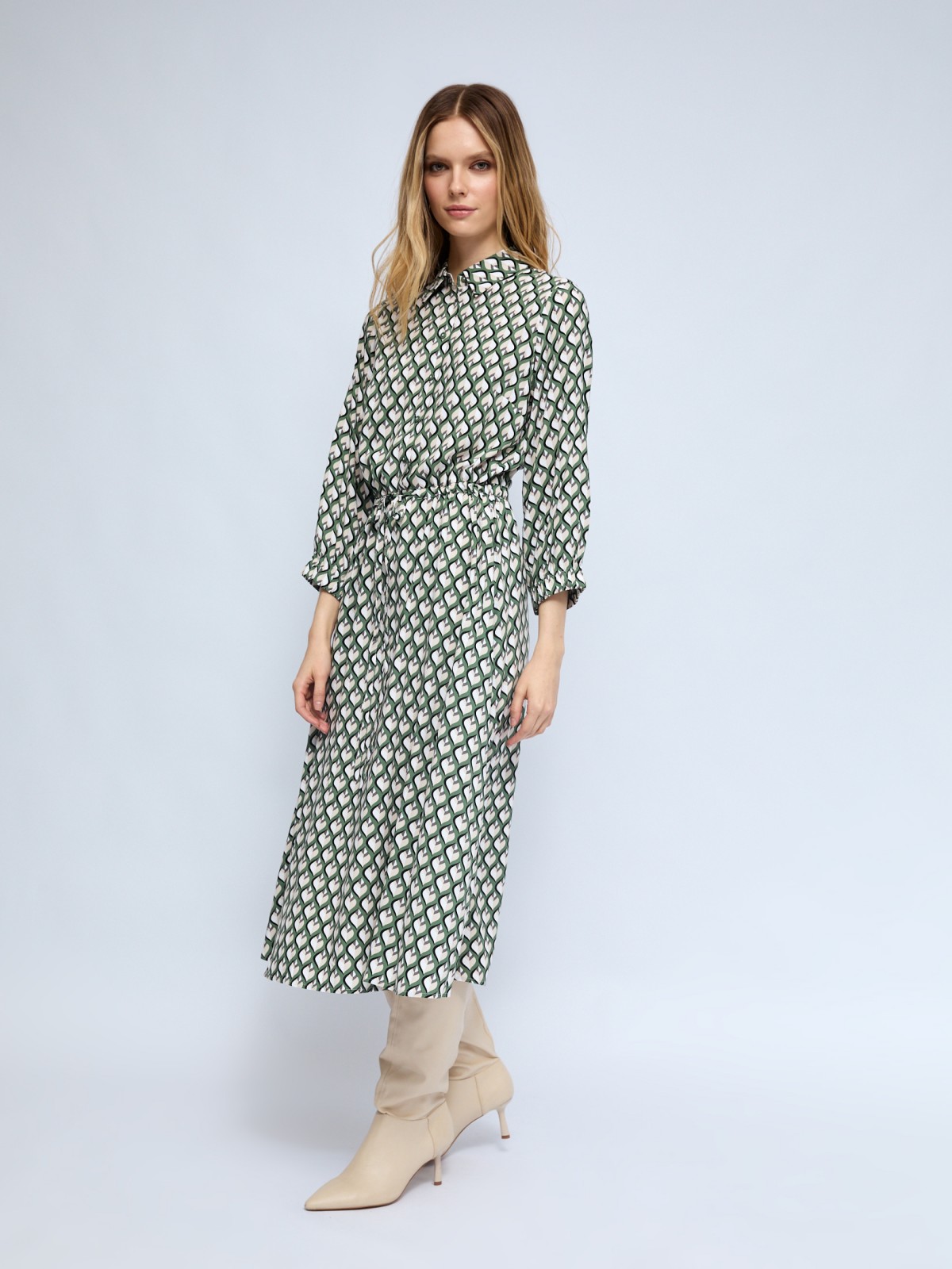 Платье-рубашка миди из вискозы на кулиске