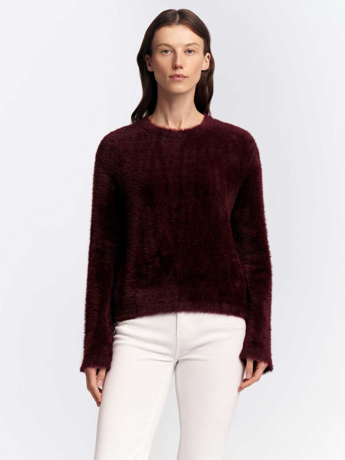 Тёплый пушистый вязаный джемпер