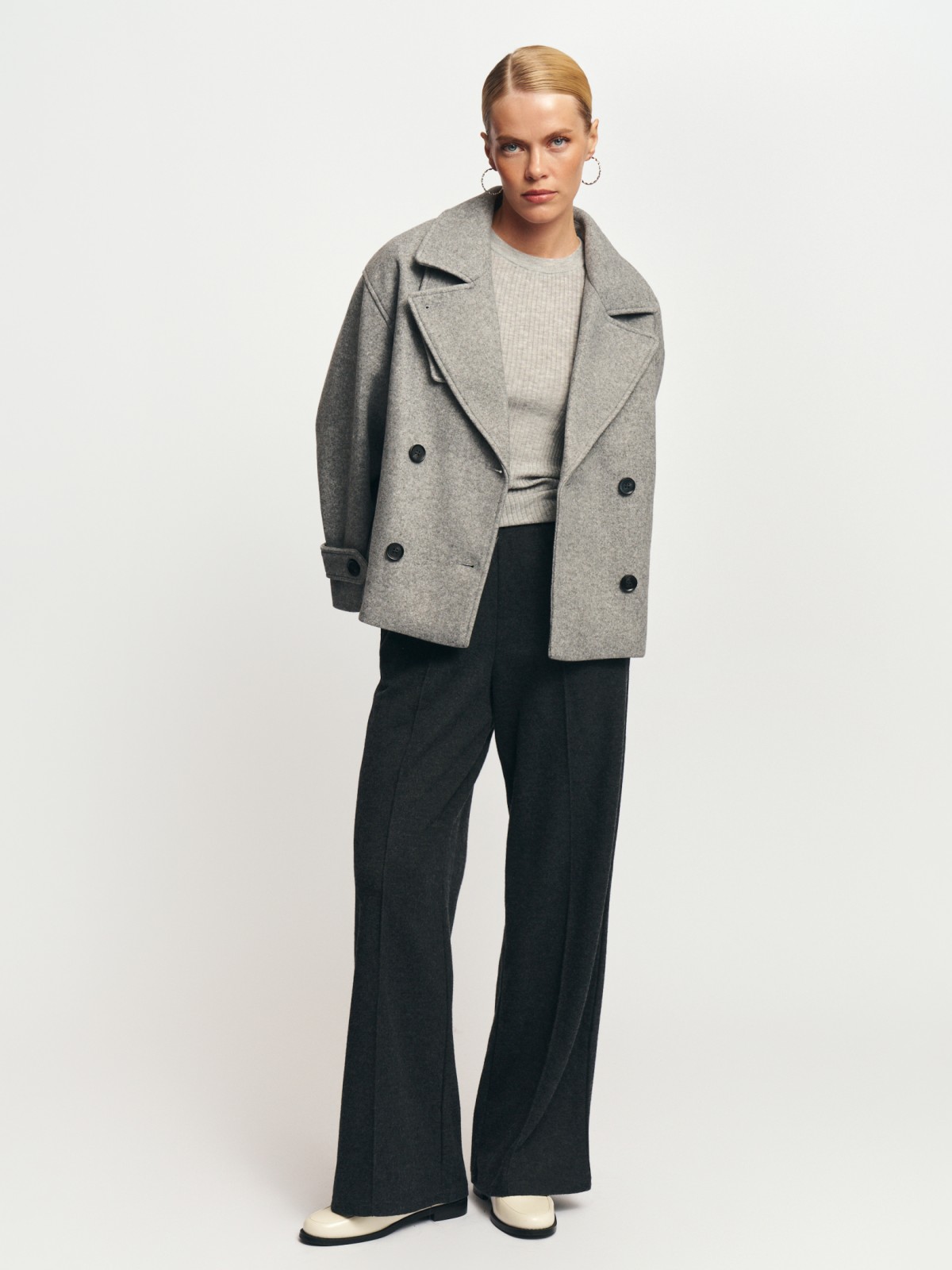 Тёплое пальто-пиджак двубортное