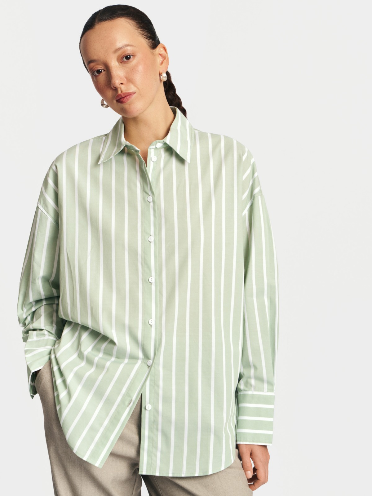 Рубашка оверсайз из хлопка в полоску