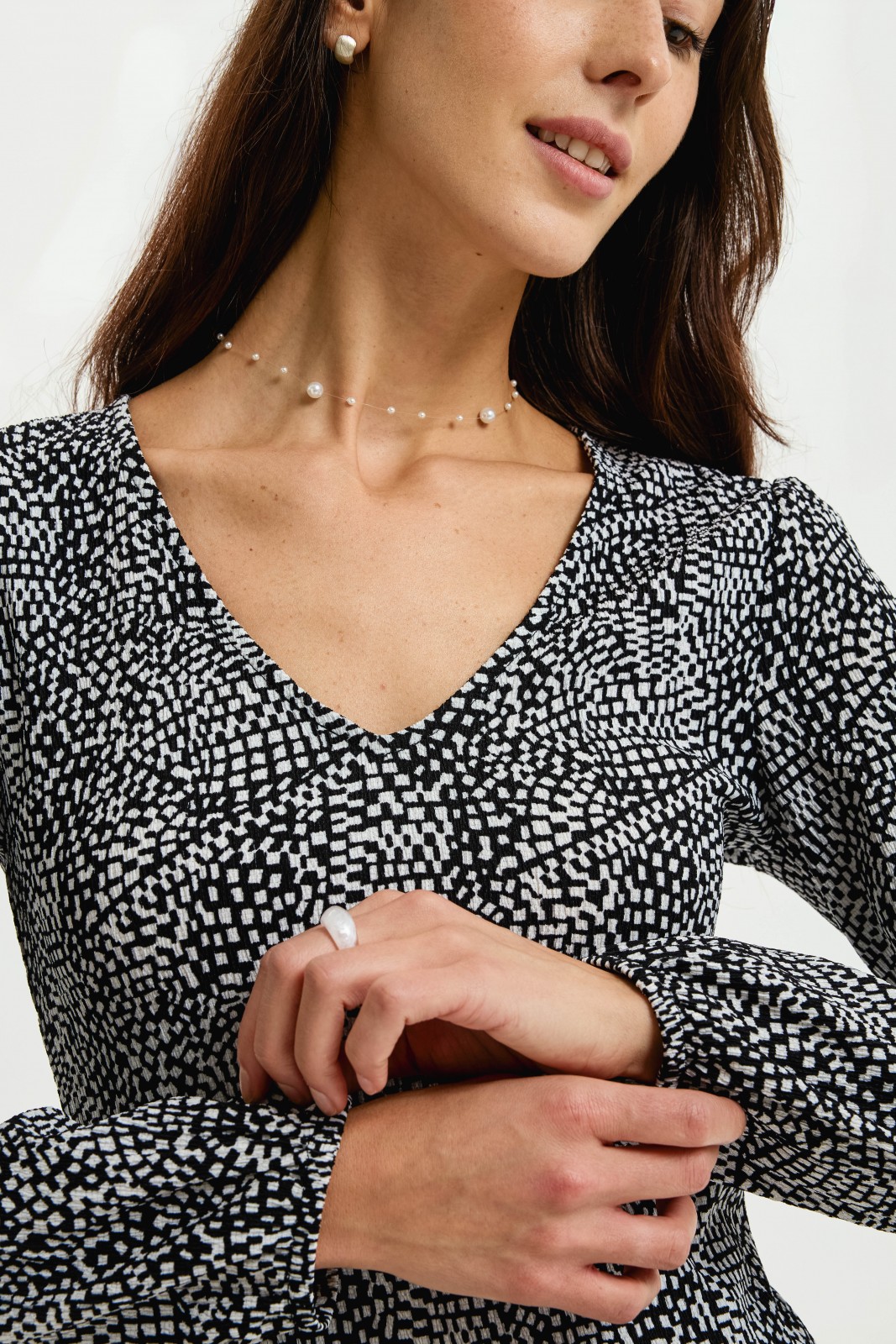 Блузка с длинным рукавом и принтом