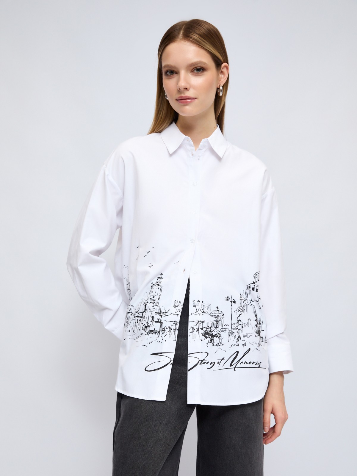 Рубашка свободного удлинённого силуэта с принтом