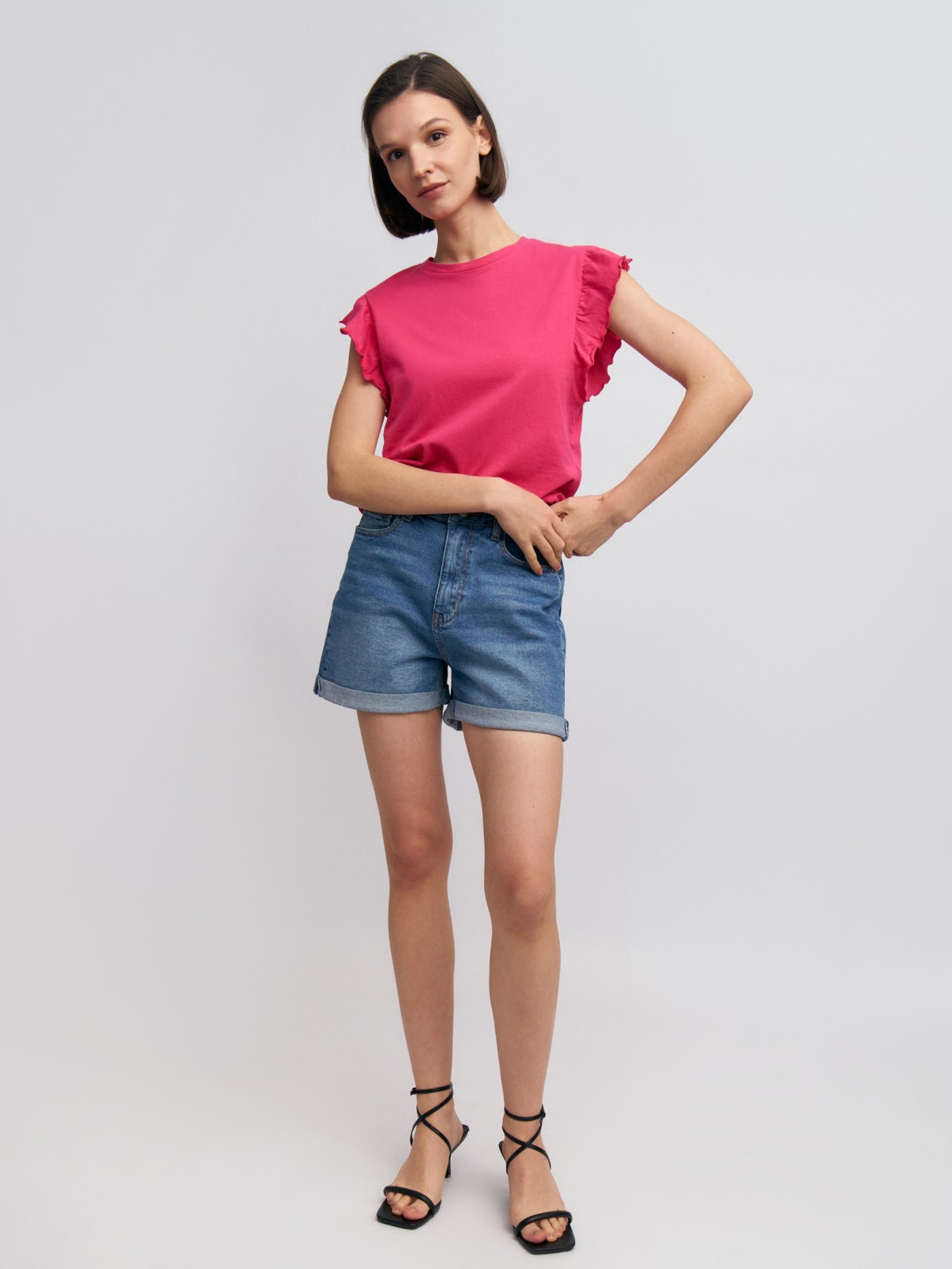 Топ из хлопка с рукавами-воланами