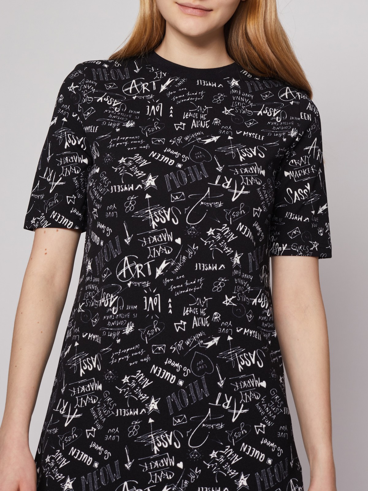 Принтованное платье-футболка zolla 02213819F123, цвет черный, размер XS - фото 3