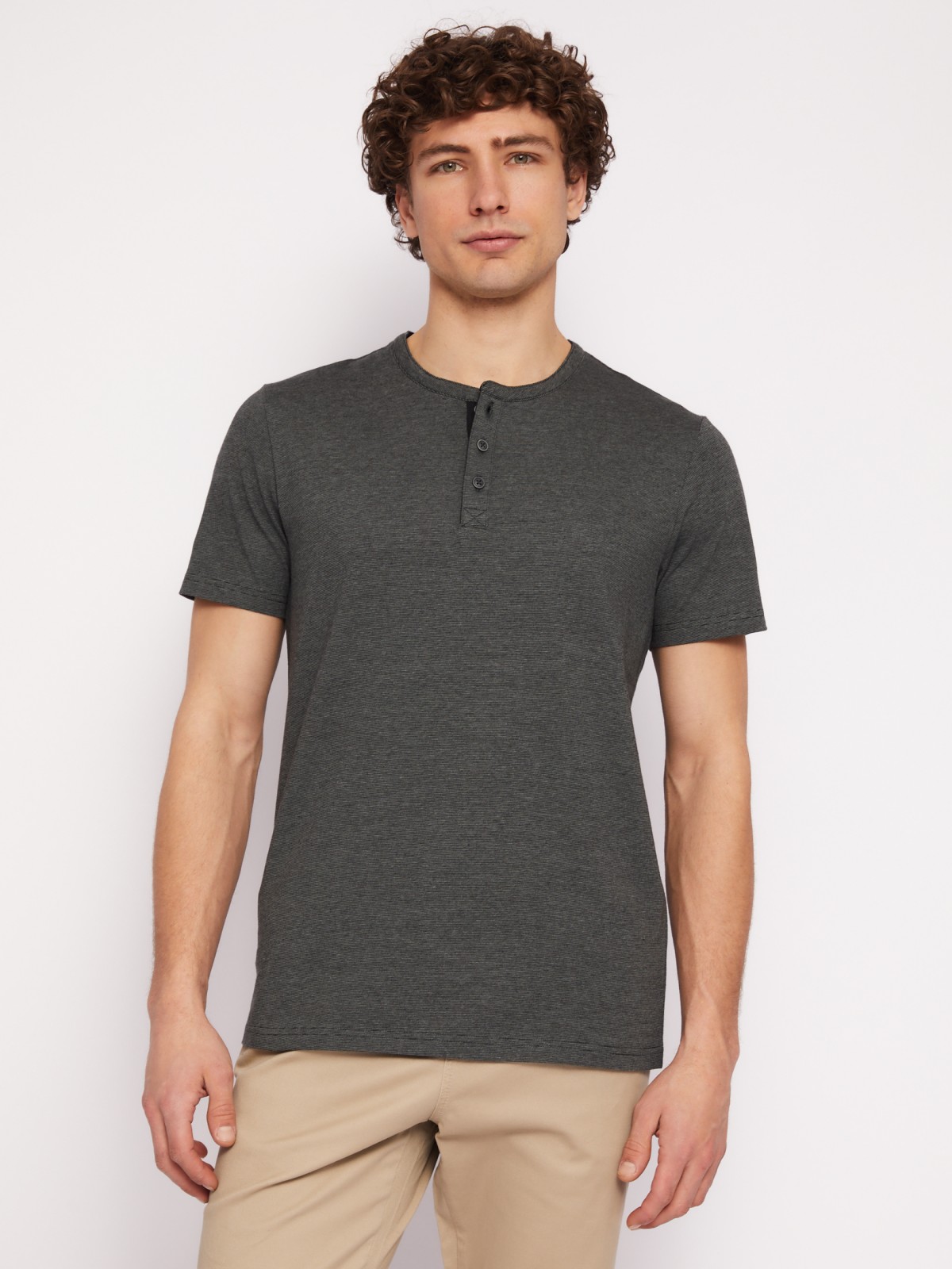 Футболка хенли в полоску с коротким рукавом