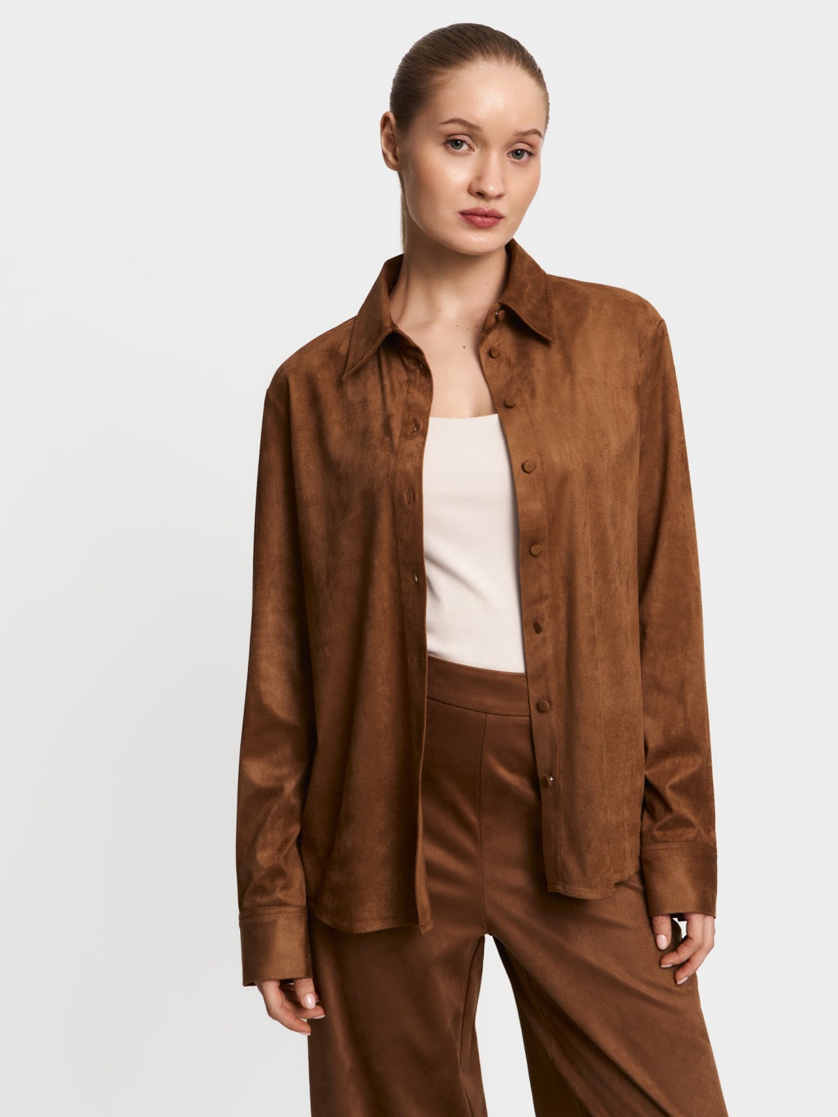 Рубашка из экозамши с длинным рукавом