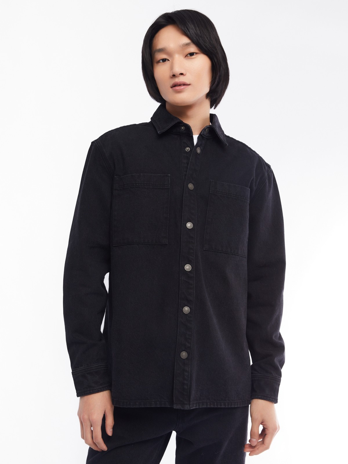 Джинсовая куртка-рубашка на кнопках zolla 014125D0V023, цвет черный, размер S - фото 3