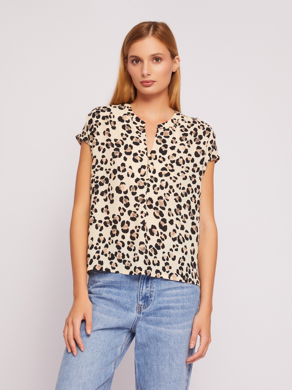 Блузка с коротким рукавом и леопардовым принтом zolla 02421124Y172, цвет бежевый, размер L - фото 5