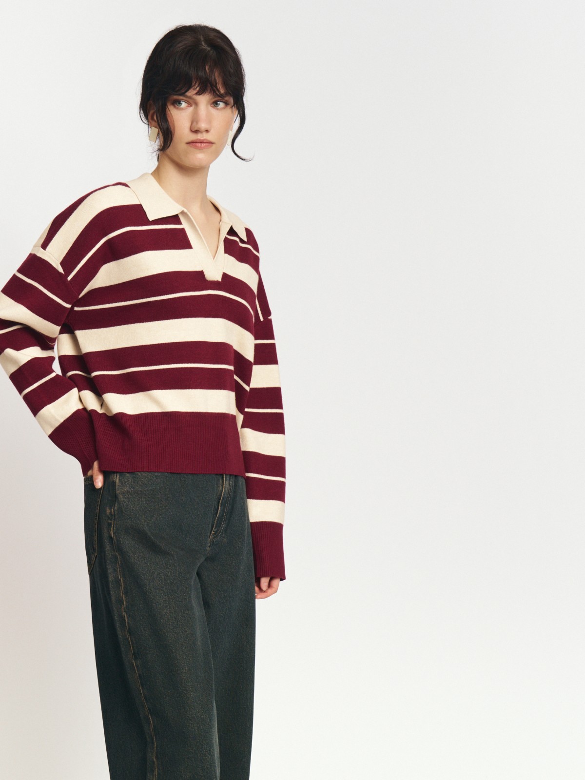 Трикотажный джемпер поло в полоску