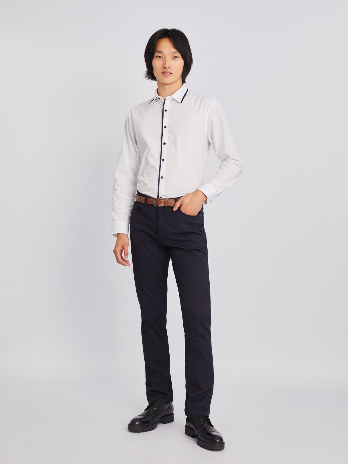 Офисная рубашка полуприталенного силуэта с длинным рукавом zolla 012322162063, цвет белый, размер XS - фото 2