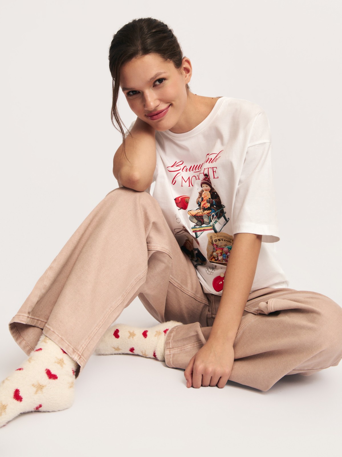 Футболка из хлопка с новогодним принтом